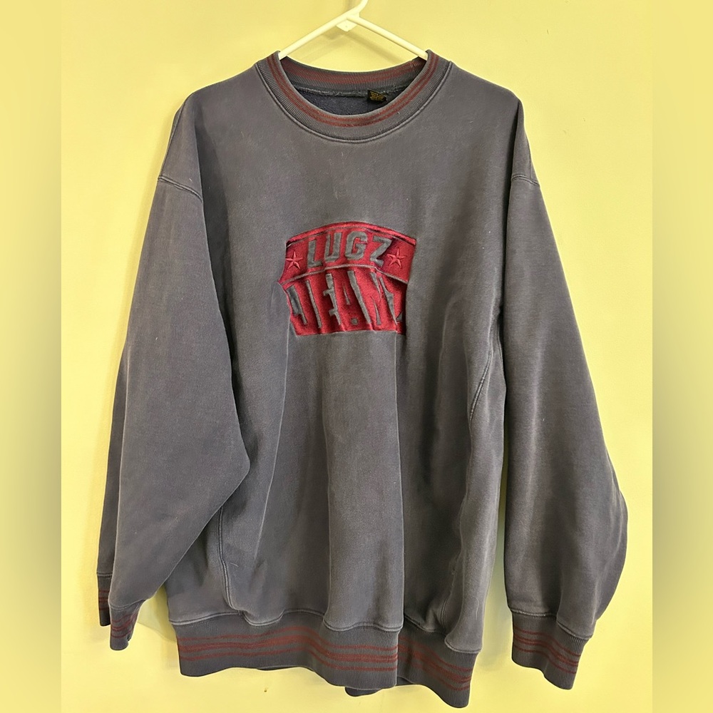 Lugz Jeanz Sweatshirt Mens Heavyweight Spellout Y2K Jumper XXL 2XL Navy Vintage